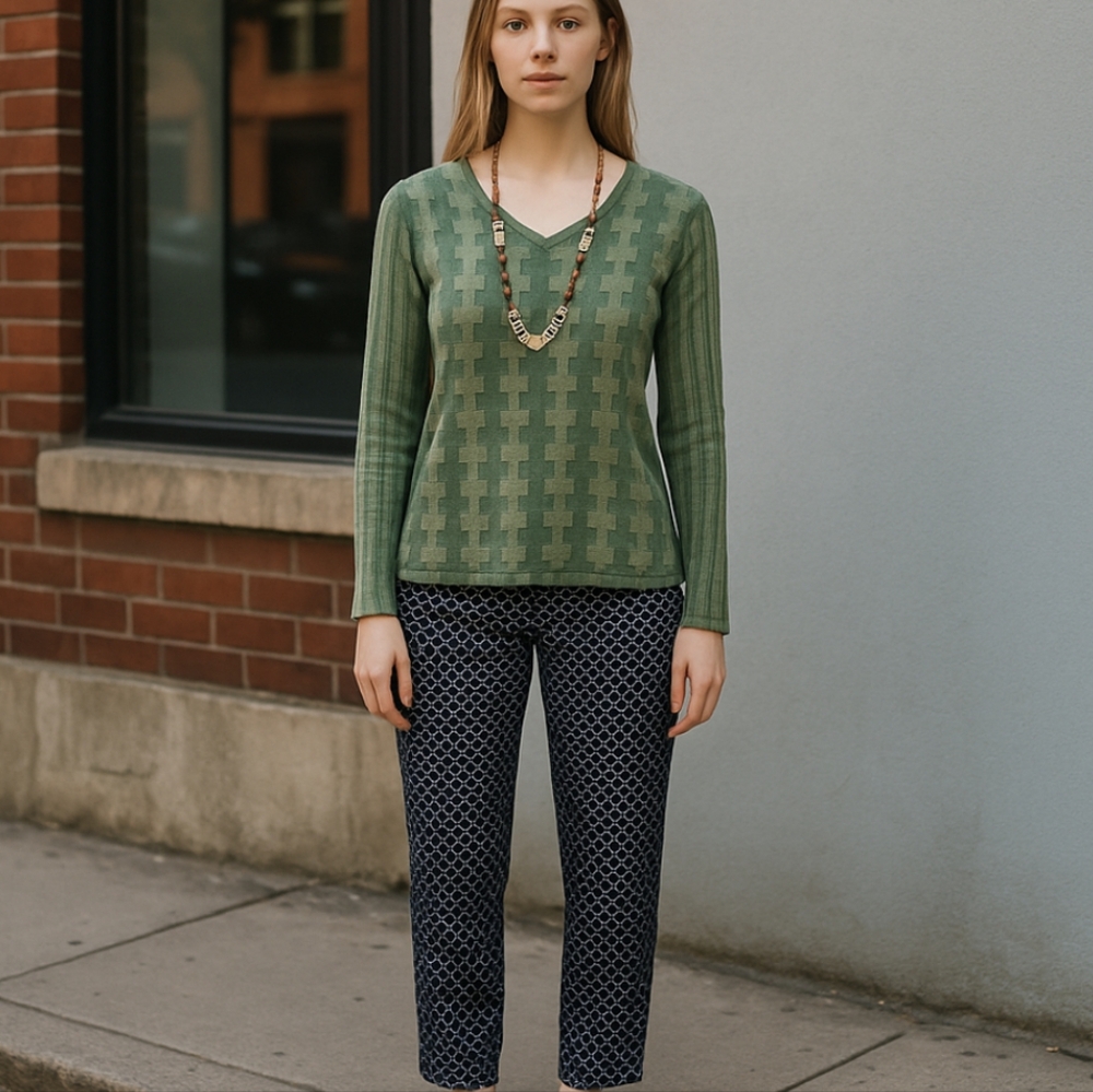 VEX Collection Green Textured Lightweight Sweater